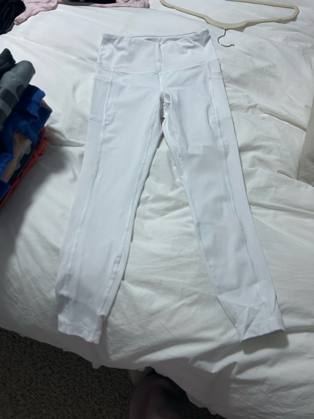 90 Degree By Reflex White High-Waist Leggings with Side Pockets